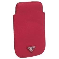 Pre Owned Prada Pink Saffiano Lux Leather iPhone Case 