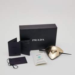 Prada Gold Patent Leather Logo Plaque Hair Clip