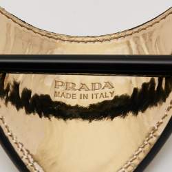 Prada Gold Patent Leather Logo Plaque Hair Clip