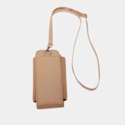 Prada Beige Saffiano Leather and Elastic Fabric Lanyard Phone Case