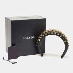 Prada Black Studded Leather Headband