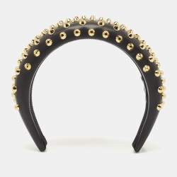 Prada Black Studded Leather Headband