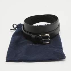 Prada Black Leather Slim Belt 85CM