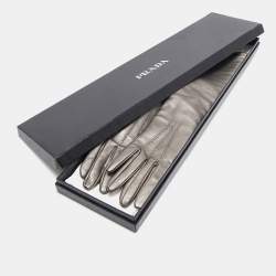 Prada Metallic Silver Leather Long Gloves Size 7.5