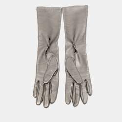 Prada Metallic Silver Leather Long Gloves Size 7.5