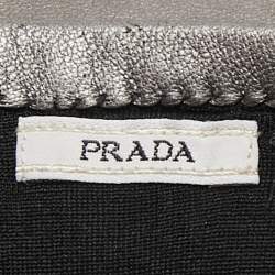 Prada Metallic Silver Leather Long Gloves Size 7.5