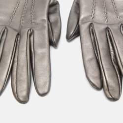 Prada Metallic Silver Leather Long Gloves Size 7.5
