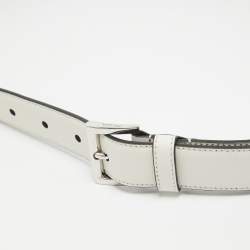 Prada White Leather Slim Belt 80 CM