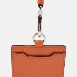 مملوكة مسبقًا Prada Orange Saffiano Leather Badge Holder