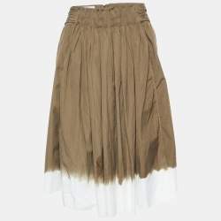 Prada Green Tie-Dye Cotton Smocked Knee Length Skirt M
