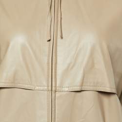 مملوكة مسبقًا Prada Beige Leather Hooded Zip-Up Coat S
