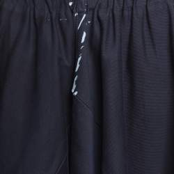 Pre Owned Prada Navy Blue Cotton Waist Tie Detail Midi Skirt L