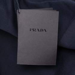 Pre Owned Prada Navy Blue Cotton Waist Tie Detail Midi Skirt L