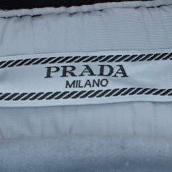 Pre Owned Prada Navy Blue Cotton Waist Tie Detail Midi Skirt L