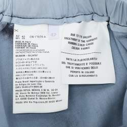 Pre Owned Prada Navy Blue Cotton Waist Tie Detail Midi Skirt L