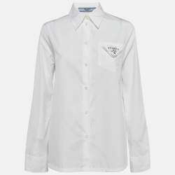 Prada White Poplin Logo Applique Detail Shirt M Prada TLC