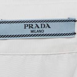 Pre Owned Prada White Poplin Logo Applique Detail Shirt M