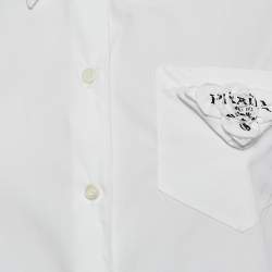 Pre Owned Prada White Poplin Logo Applique Detail Shirt M