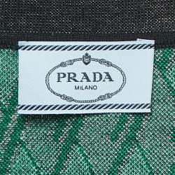 Pre Owned Prada Navy Green Jacquard Wool Knit Polo T-Shirt M
