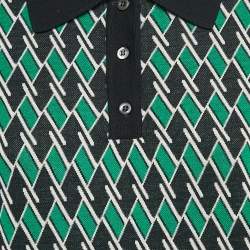 Pre Owned Prada Navy Green Jacquard Wool Knit Polo T-Shirt M