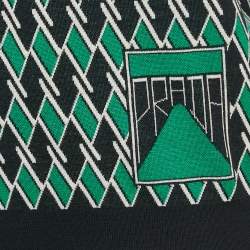 Pre Owned Prada Navy Green Jacquard Wool Knit Polo T-Shirt M