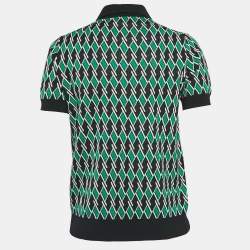 Pre Owned Prada Navy Green Jacquard Wool Knit Polo T-Shirt M