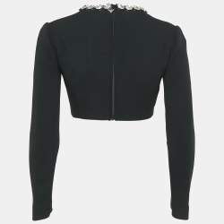 Prada Black Crystal Studded Crepe Crop Top XS