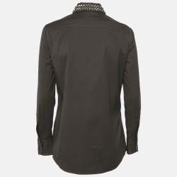 Prada Cacao Brown Embellished Poplin Button Front Shirt M