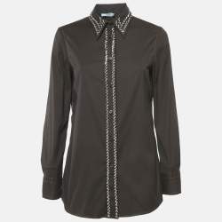 Prada Cacao Brown Embellished Poplin Button Front Shirt M