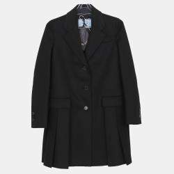 Prada Black Wool Pleated Detail Coat Size 36 