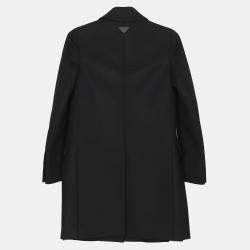 Prada Black Wool Pleated Detail Coat Size 36 
