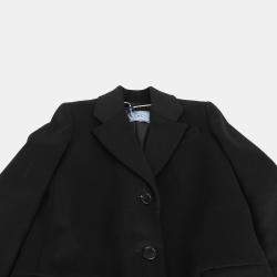 Prada Black Wool Pleated Detail Coat Size 36 