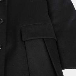 Prada Black Wool Pleated Detail Coat Size 36 