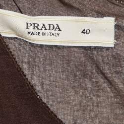 Prada Brown Cotton Pleated Detail Midi Dress S