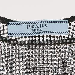Prada Black Rhinestone Mesh Sheer Crop Top M
