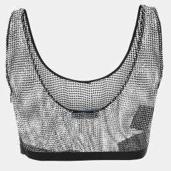 Prada Black Rhinestone Mesh Sheer Crop Top M