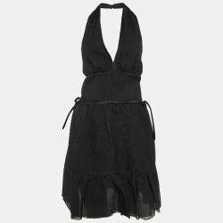 Prada Black Textured Organza Silk Halter Neck Mini Dress M