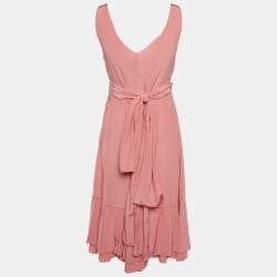 Prada Pink Silk Pleated Midi Dress M