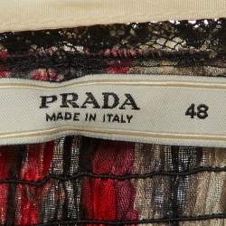 مملوكة مسبقًا توب برادا قطن مطبوع متعدد الألوان برباط دانتيل مقاس كبير