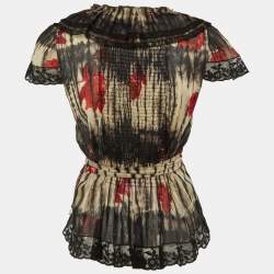 مملوكة مسبقًا توب برادا قطن مطبوع متعدد الألوان برباط دانتيل مقاس كبير