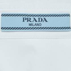 مملوكة مسبقًا قميص برادا قطن أبيض بتفاصيل رباط وأزرار بمقاس صغير - إكس صغير