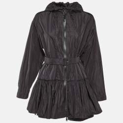 Pre Owned Prada Black Nylon Pleat Detail Hooded Jacket S