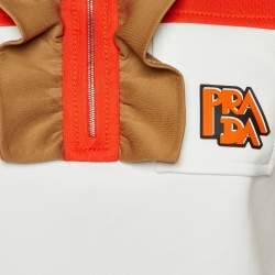 Pre Owned Prada White/Red Techno Jersey Ruffled Polo T-Shirt S