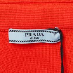 Pre Owned Prada White/Red Techno Jersey Ruffled Polo T-Shirt S