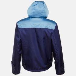 مملوكة مسبقًا Prada Blue Gabardine Zip Up Hooded Track Jacket XS