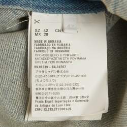 Pre Owned Prada Blue Triangle Logo Detail Washed Denim Short Sleeve Shirt Dress M
