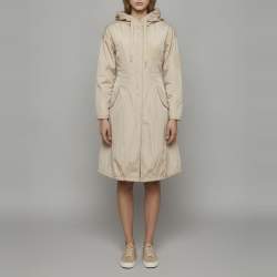 Pre Owned Prada Beige Nylon Zip Up Smocking Detail Raincoat M 