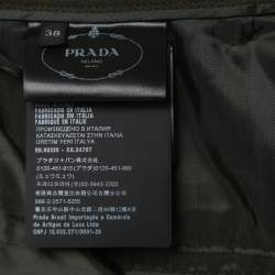 Pre Owned Prada Green Gabardine Belted High Waisted Trousers XS