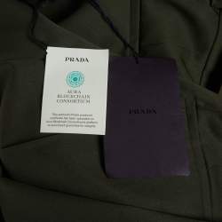 Pre Owned Prada Green Gabardine Belted High Waisted Trousers XS