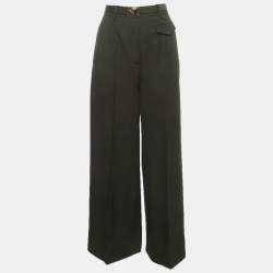 مملوكة مسبقًا Prada Green Gabardine Belted High Waisted Trousers XS